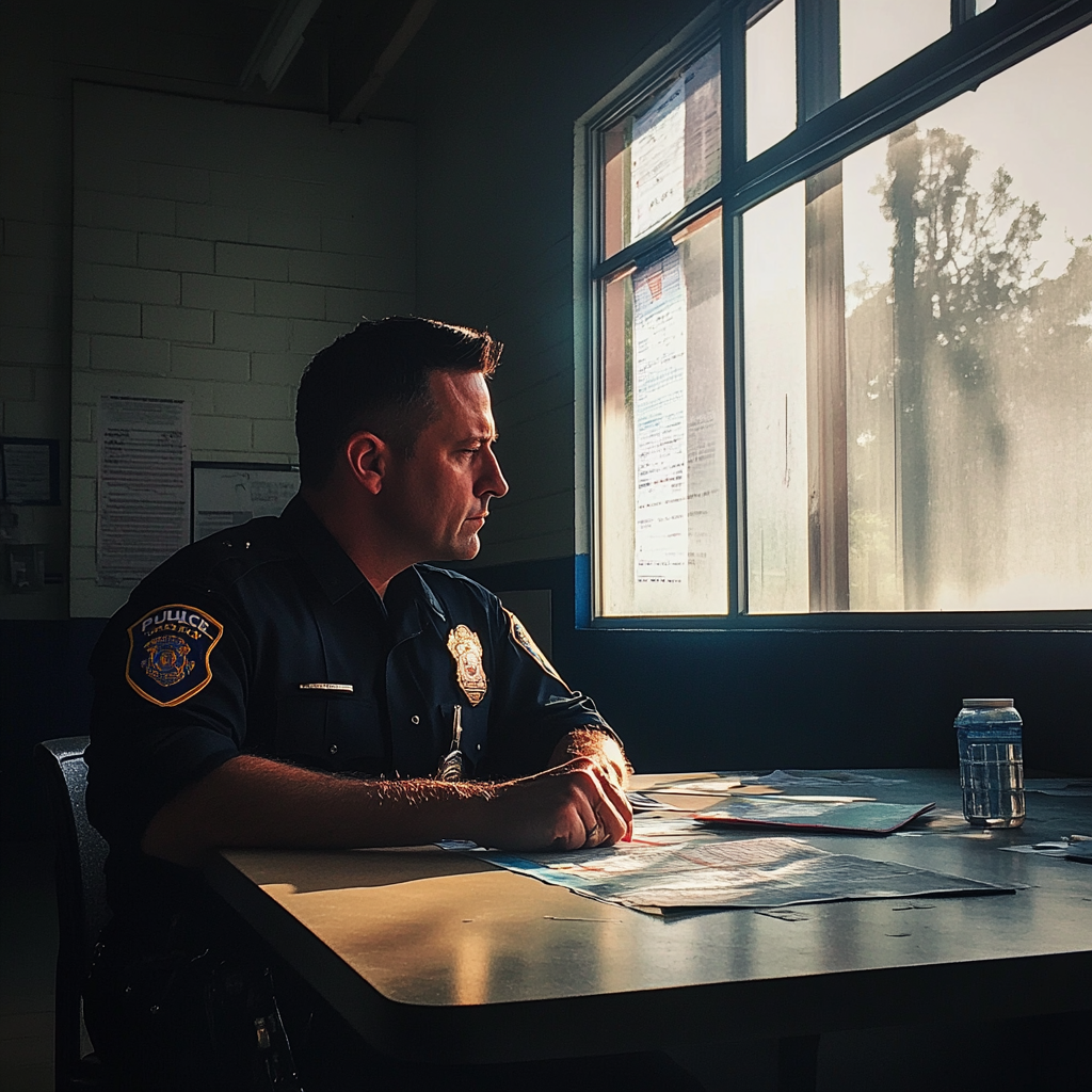 A police officer sitting at a table | Source: no source