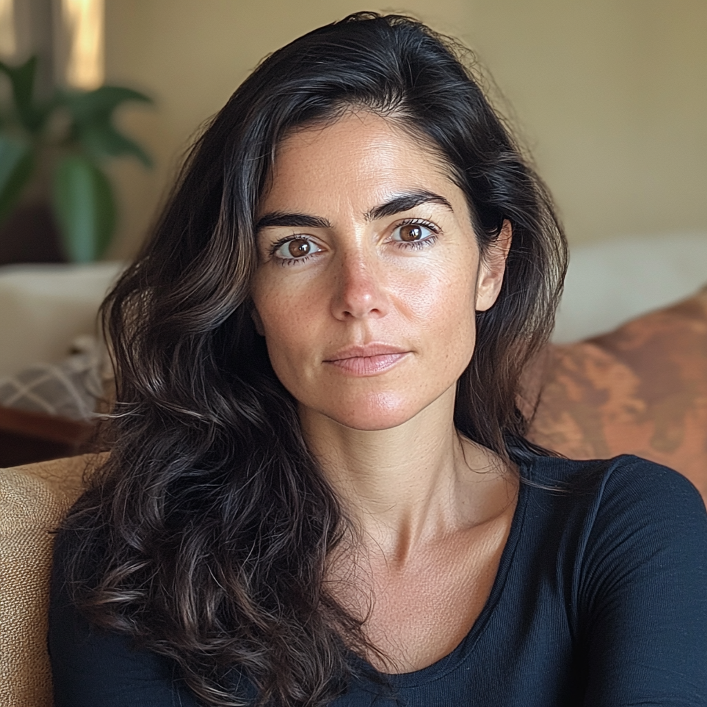 A close up of a woman sitting on a couch | Source: no source
