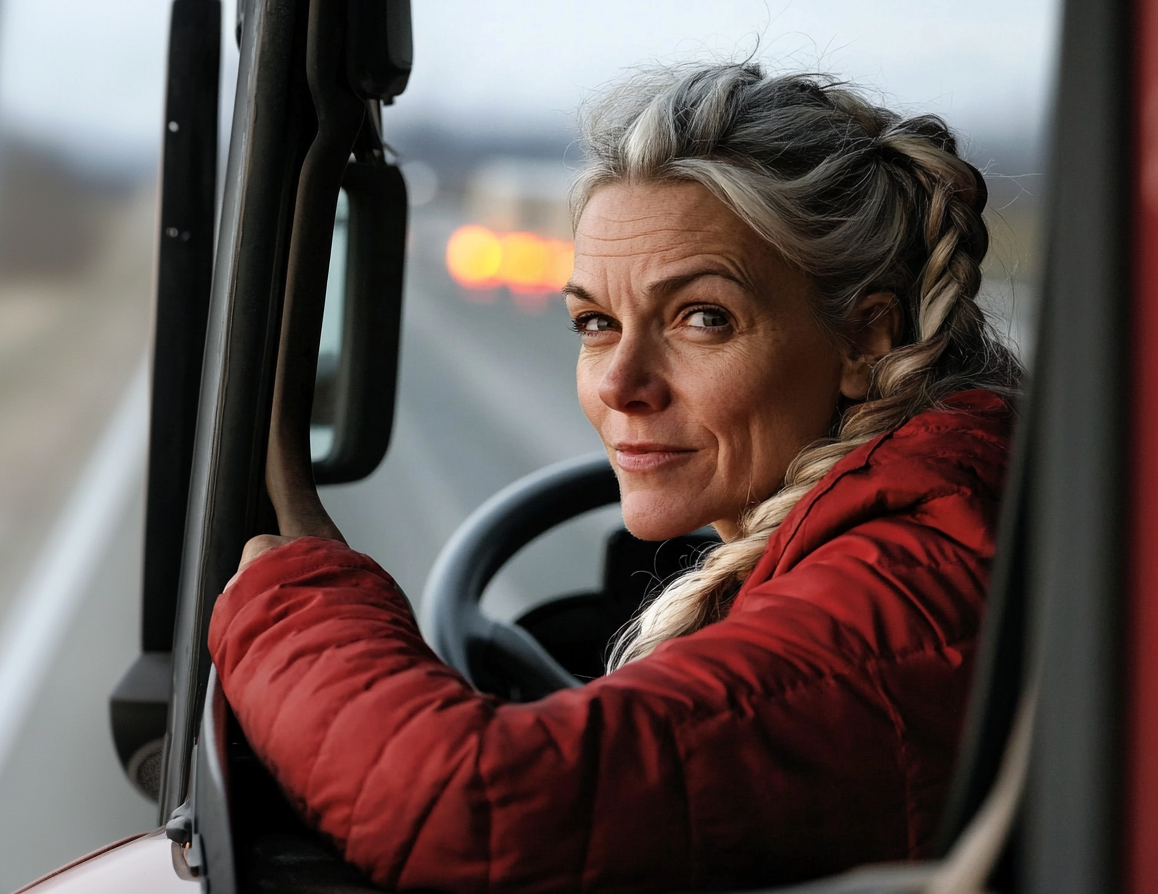 Woman driving a truck stops on the side of the road and leans out the window | Source: No source