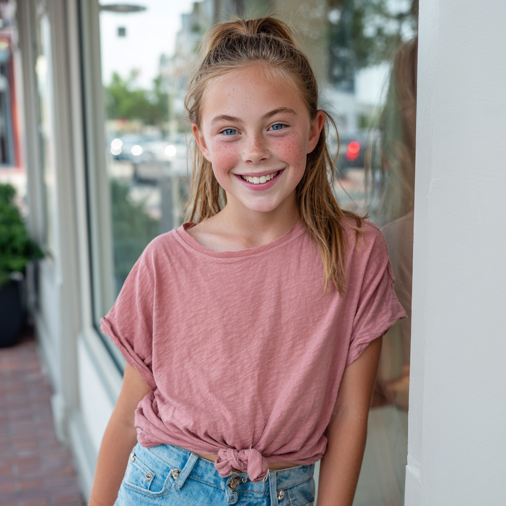 A little girl leaning against a store window | Source: No source