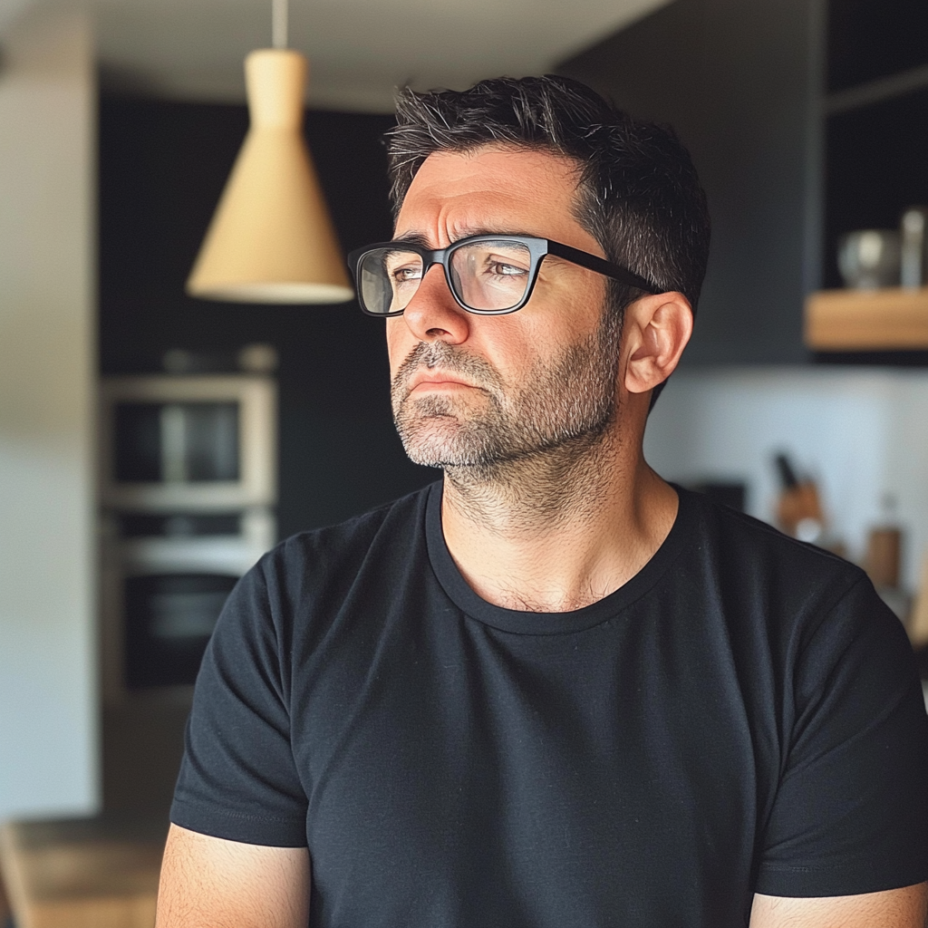 A pensive man wearing a black t-shirt | Source:  no source