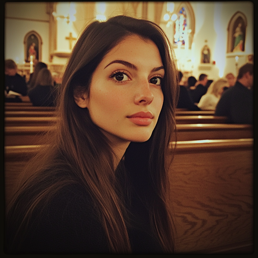 A young woman sitting in a church | Source: No source
