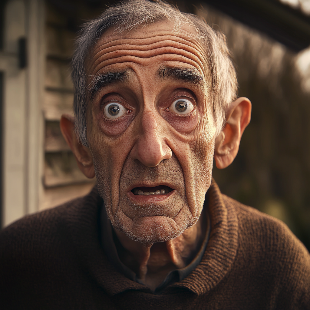 A startled older man standing outside his cottage | Source: no source