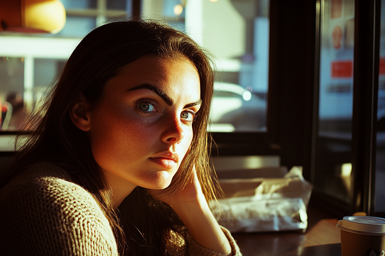 A woman in a coffee shop watching someone | Source: No source