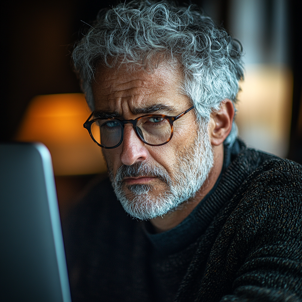 An unhappy man on a computer | Source: No source