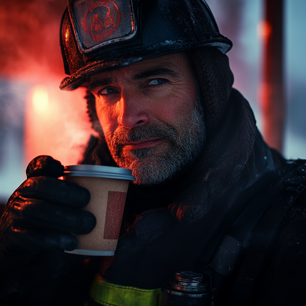 A firefighter drinking coffee | Source: No source