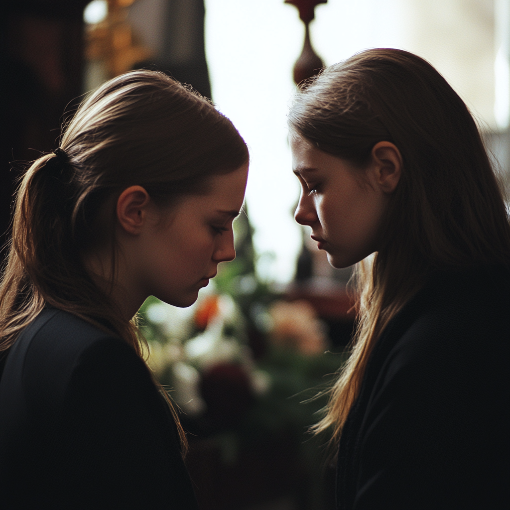 Two women talking at a funeral | Source: no source