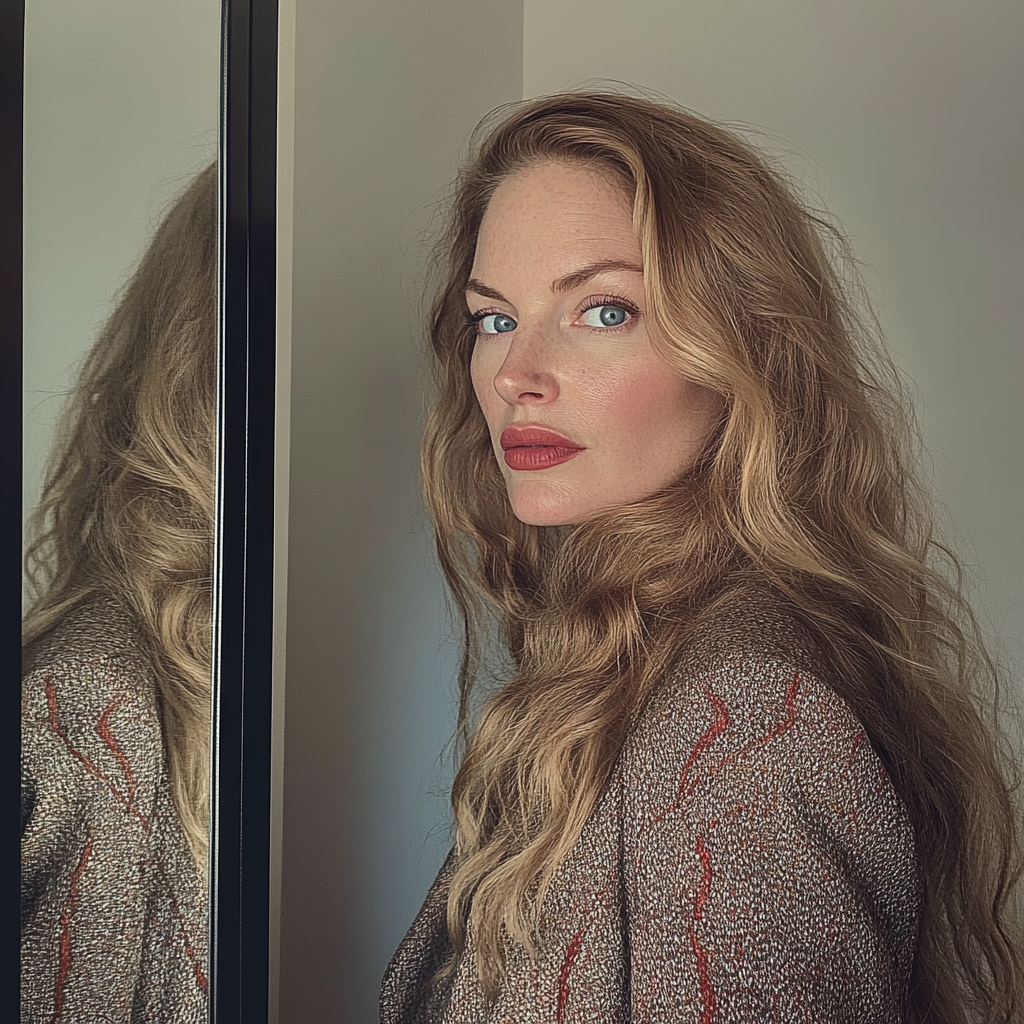 A woman standing by a mirror | Source: no source