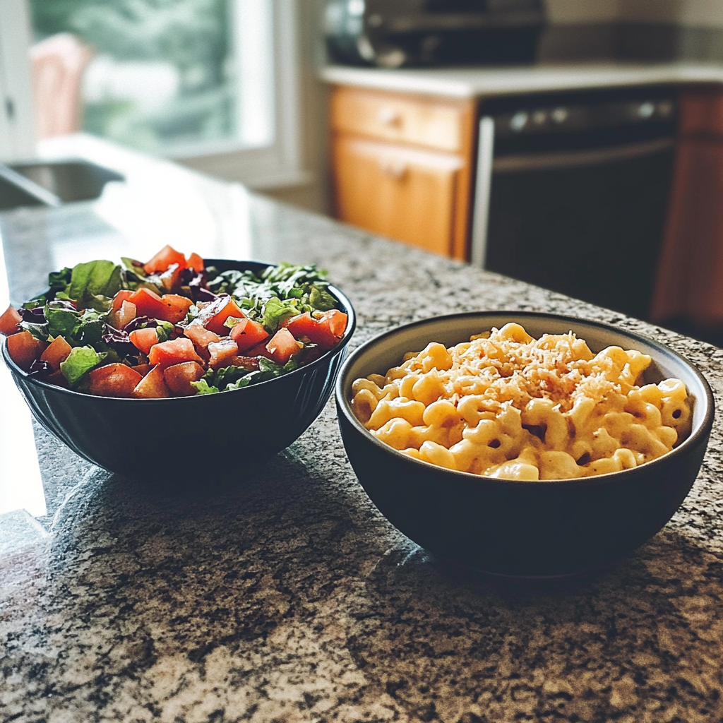 Bowls of food on a counter | Source: No source
