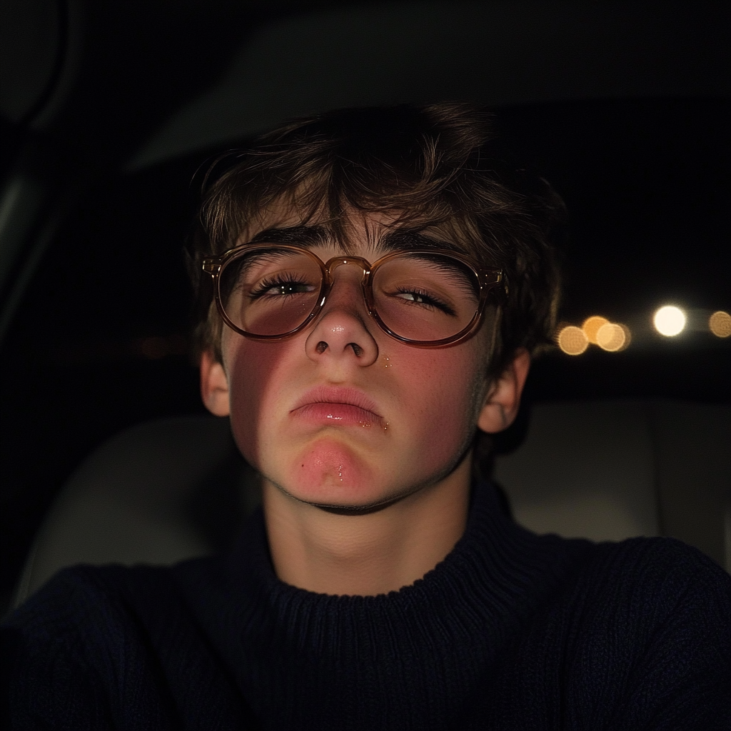An upset boy sitting in a car | Source: no source