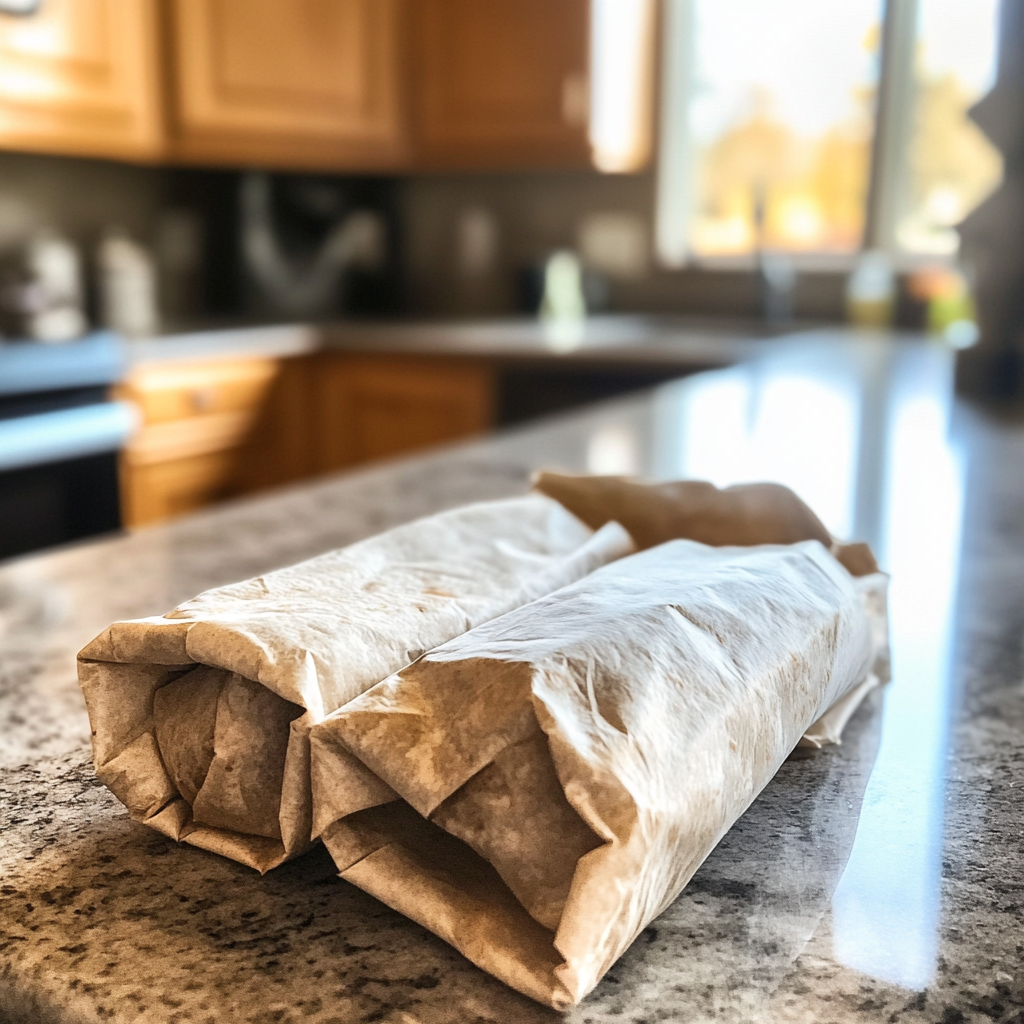 Burrito wrappers on a counter | Source: No source
