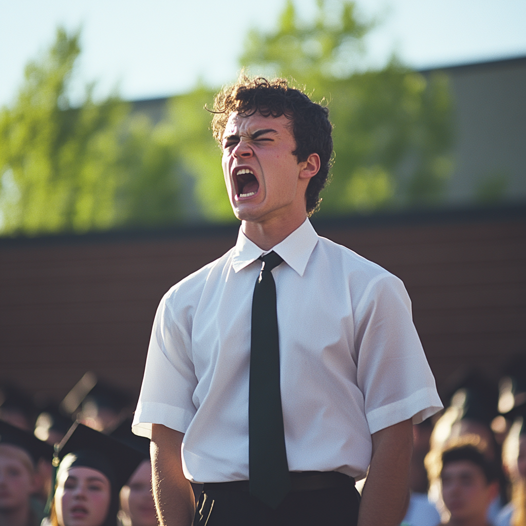 An angry man at a graduation ceremony | Source: No source