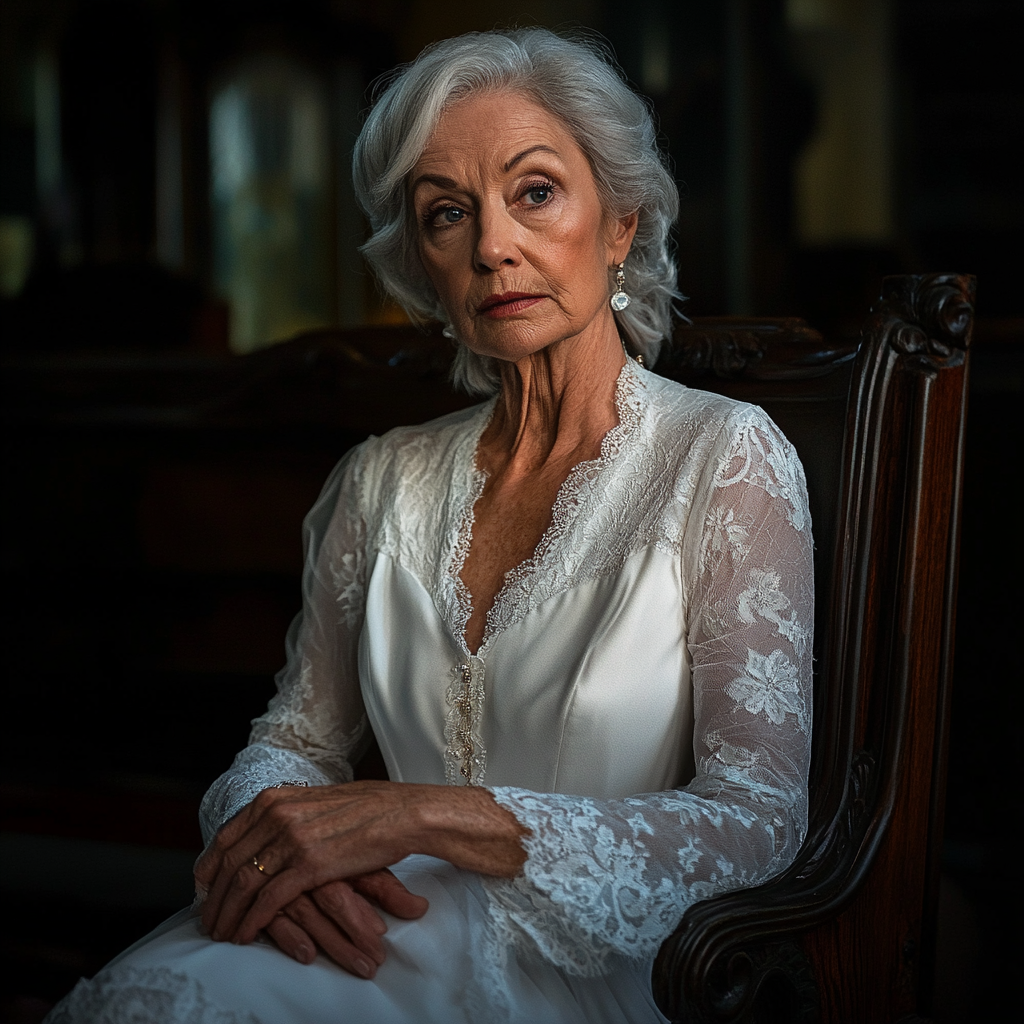 Senior woman wearing a white dress at a funeral | Source: No source
