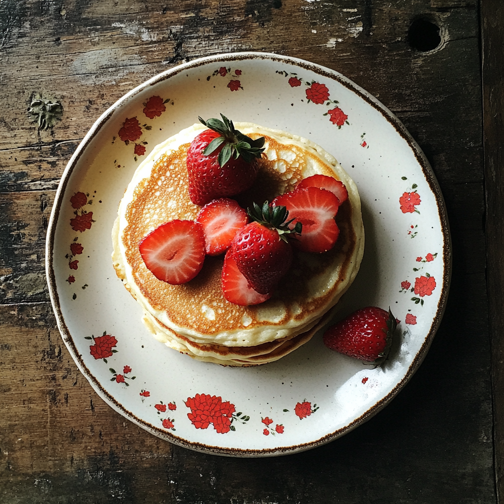 Pancakes and strawberries on a plate | Source: No source