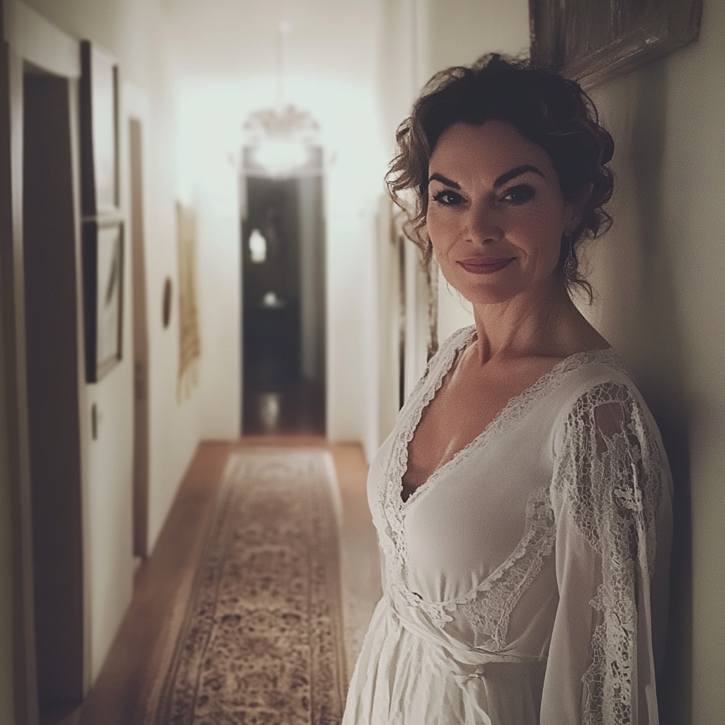 A woman standing in a hallway | Source: no source
