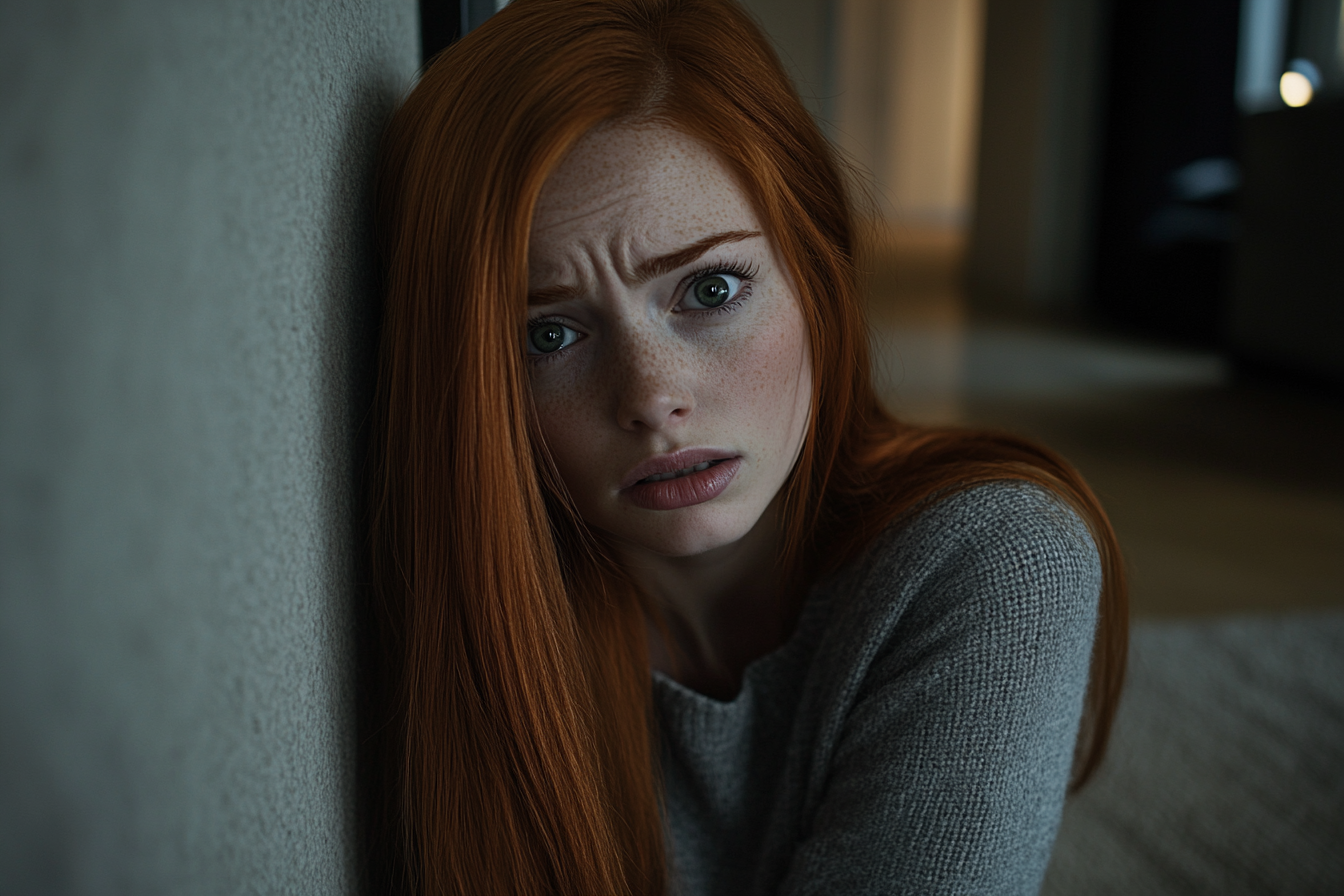 Woman leaning against a wall and looking upset | Source: no source