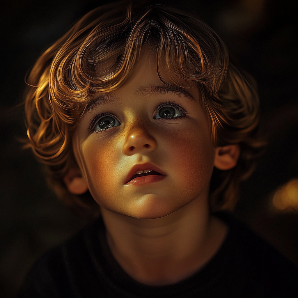 A sad little boy looking up | Source: No source