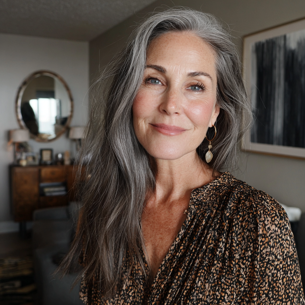 A smiling older woman standing in a living room | Source: no source