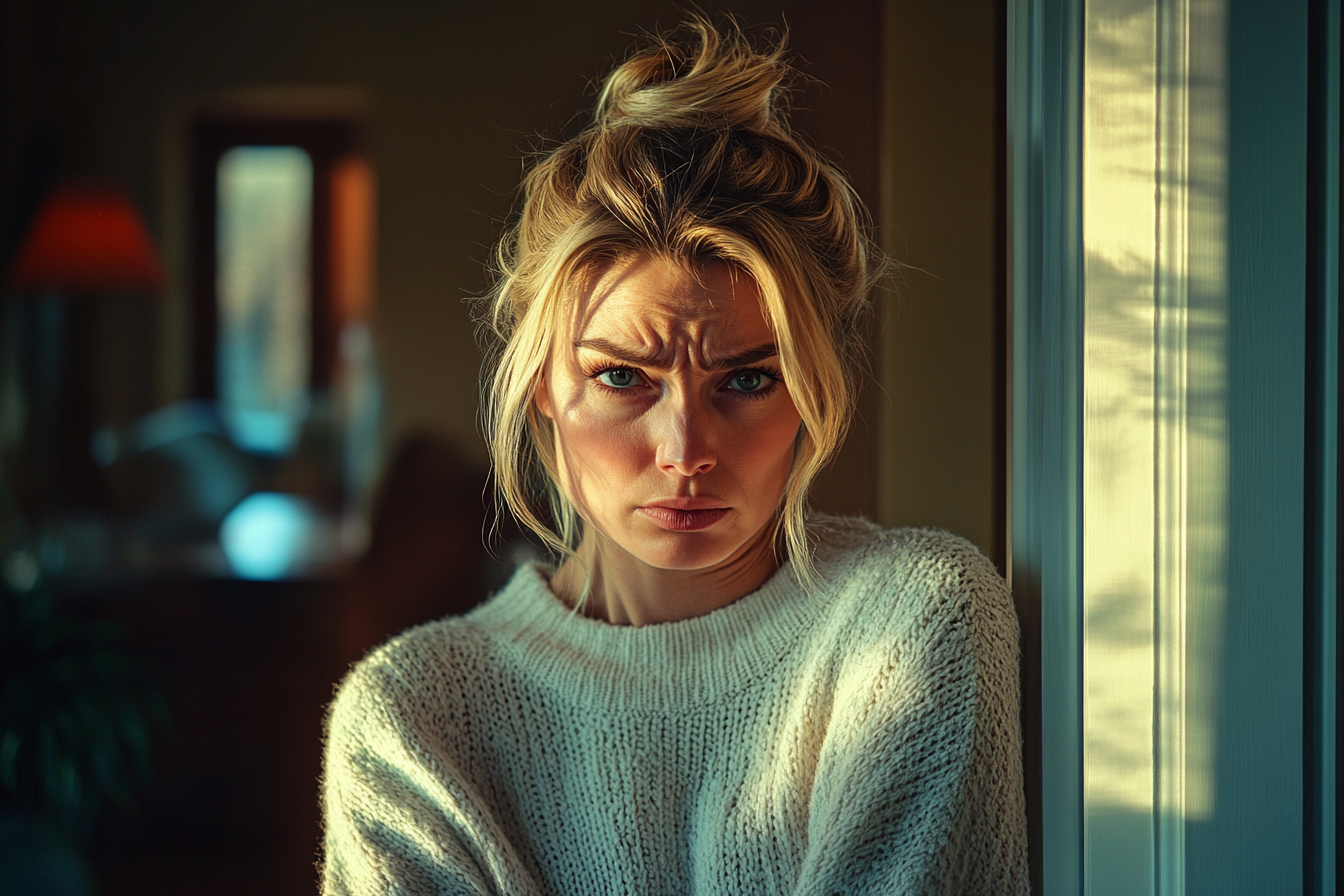 A woman looking upset in the doorway of a house | Source: No source