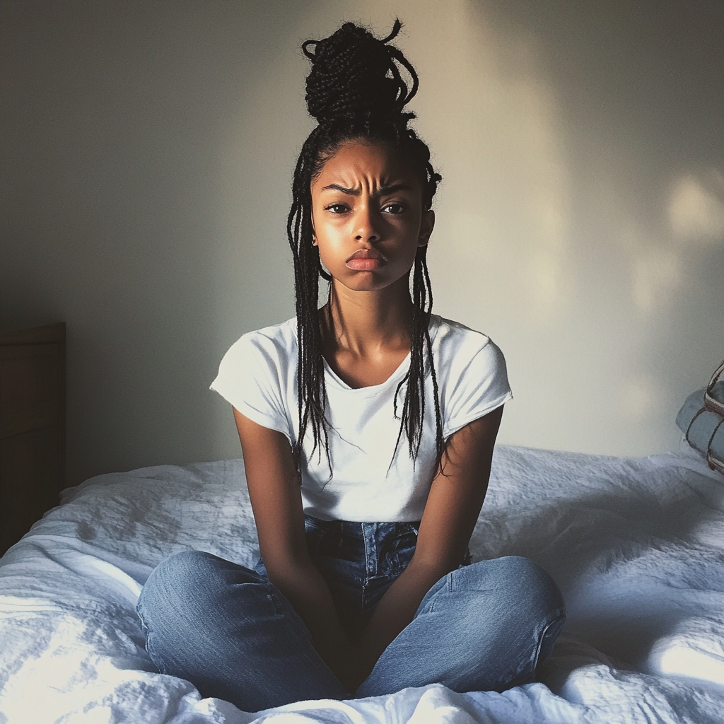 An upset girl sitting on her bed | Source: No source