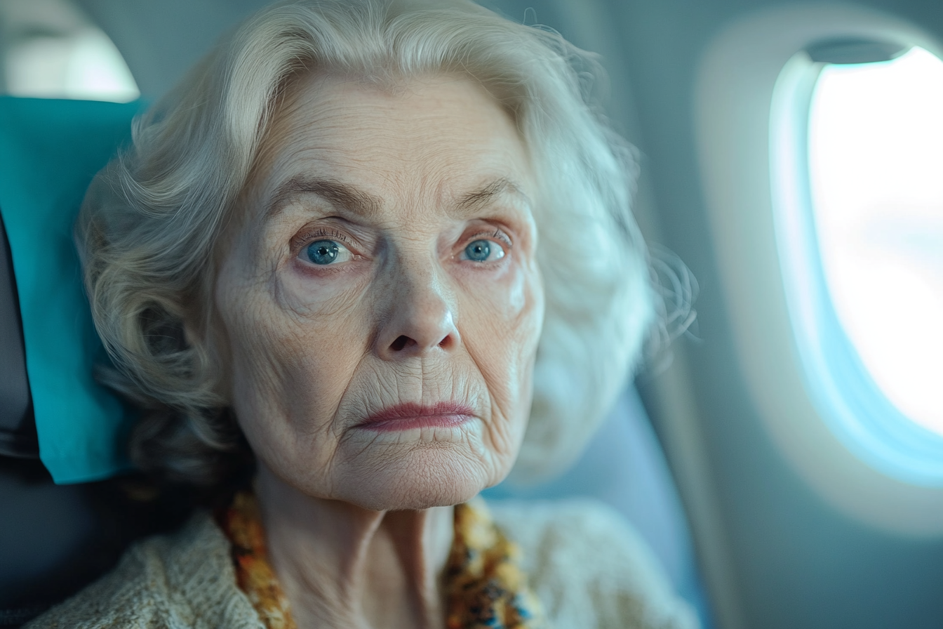 An older woman sitting in an airplane | Source: No source