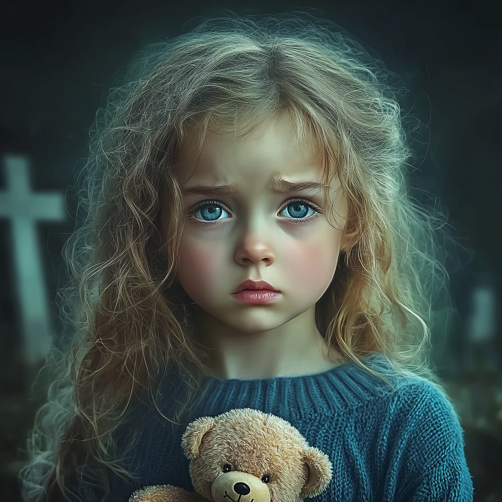 A grieving little girl in a cemetery | Source: no source
