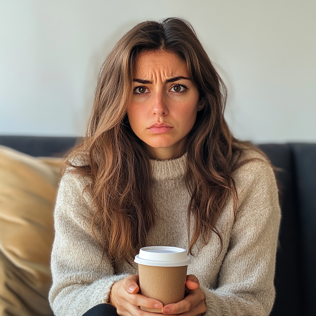 An upset woman sitting on a couch | Source: no source