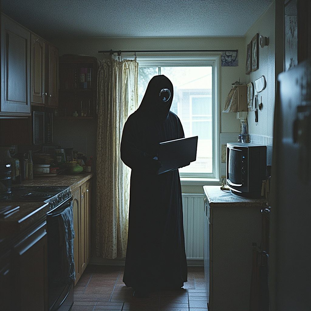 An intruder placing a living room item into the kitchen | Source: No source