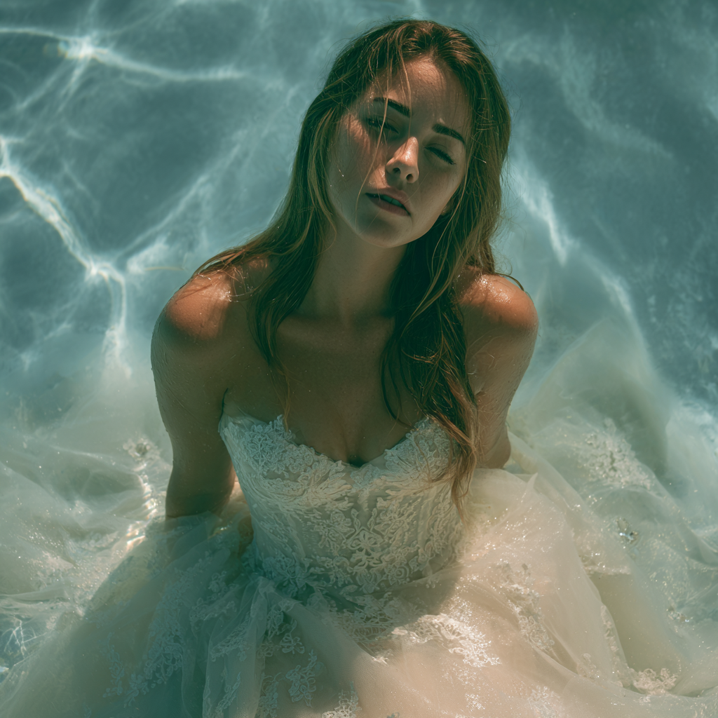 An upset bride in a pool | Source: No source