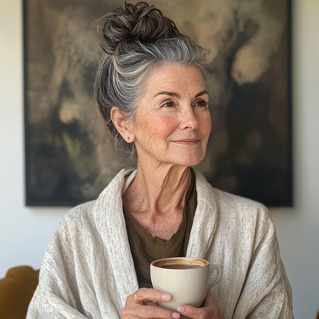 A woman holding a cup of coffee | Source: no source
