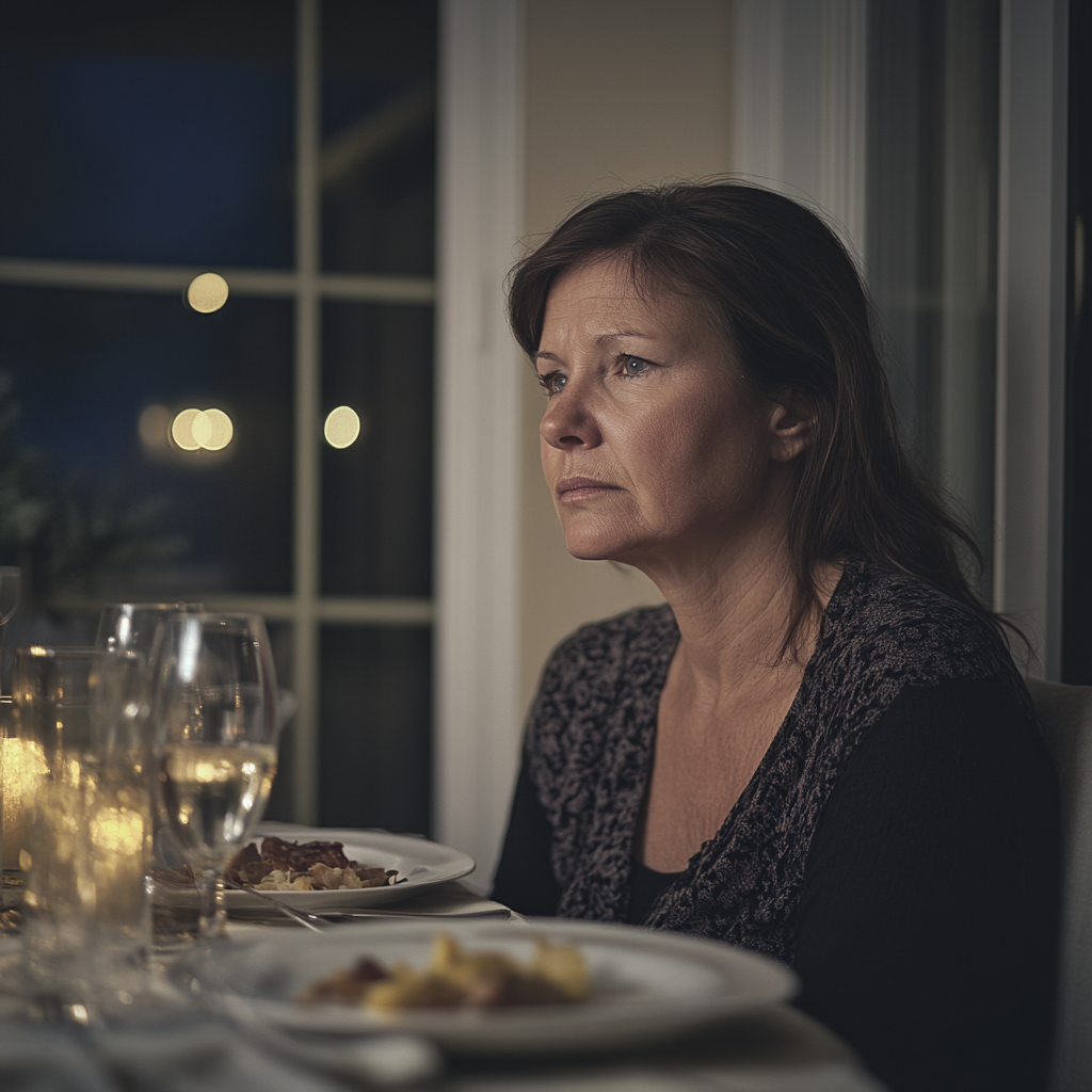 A woman at a dinner table | Source: No source