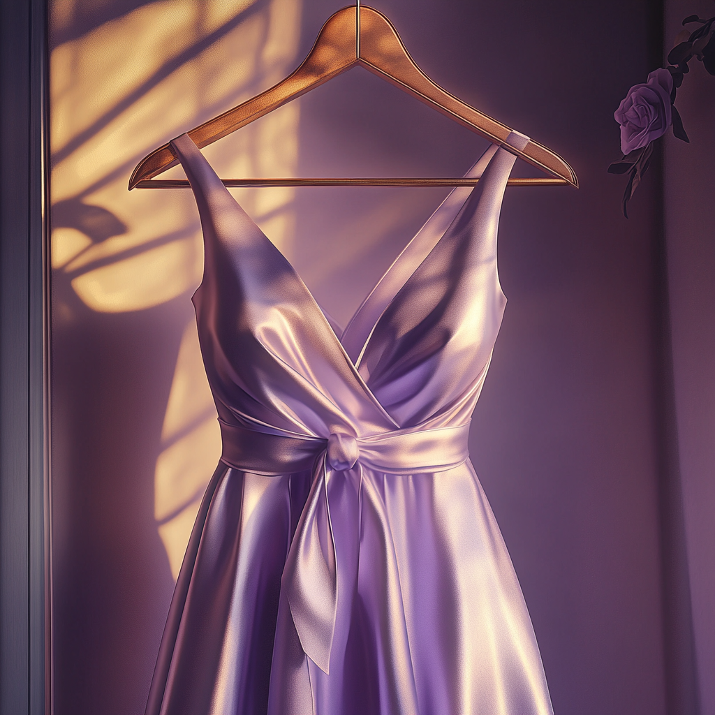 A lavender dress on a hanger | Source: no source