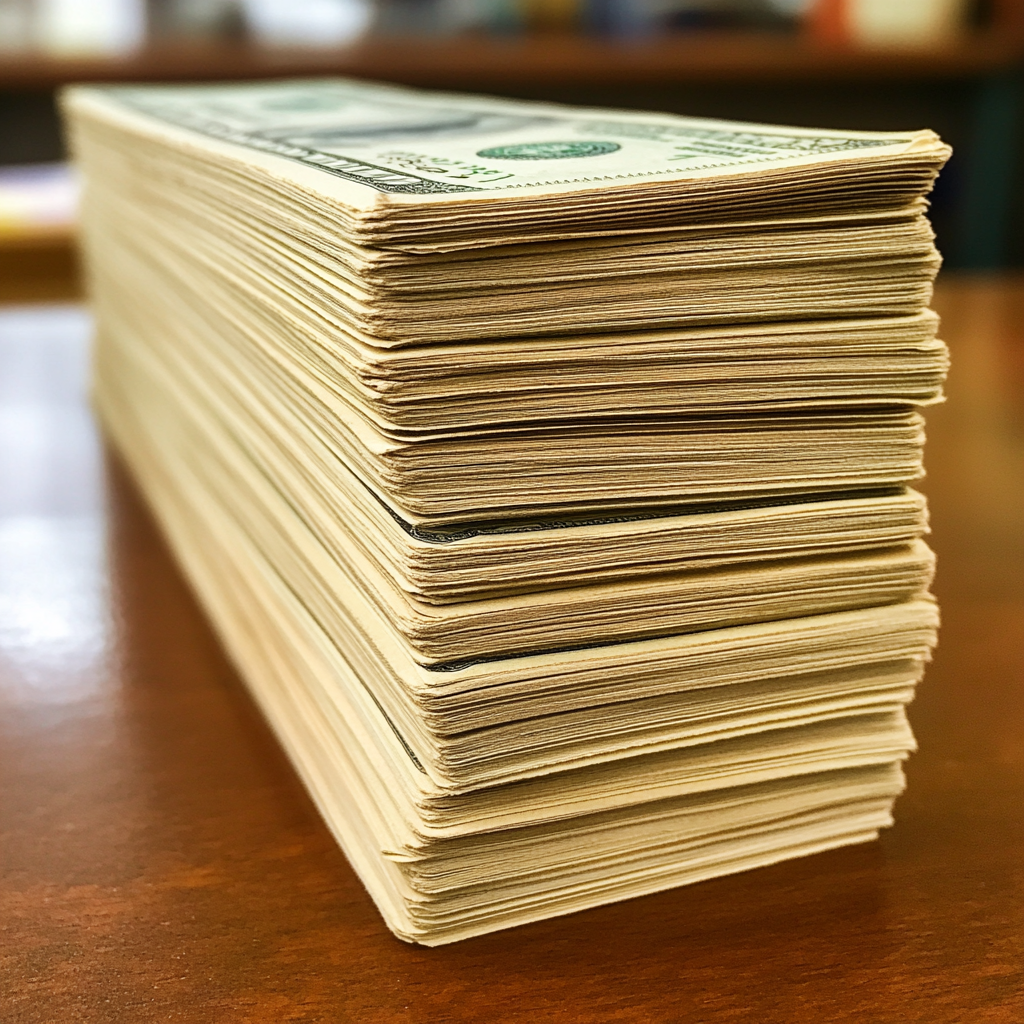 A stack of dollars on a table | Source: No source