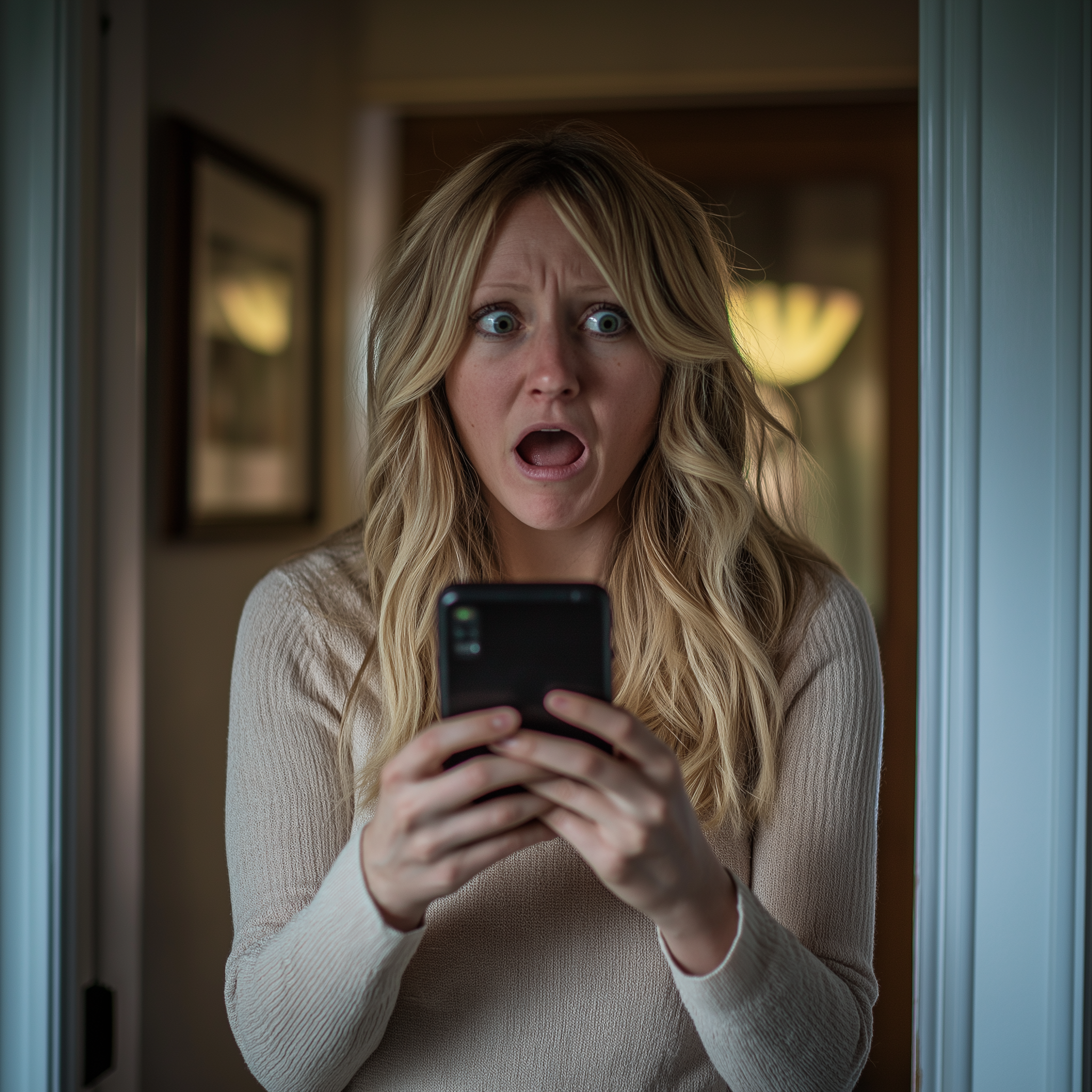 A woman looks shocked and hurt while holding her phone | Source: No source