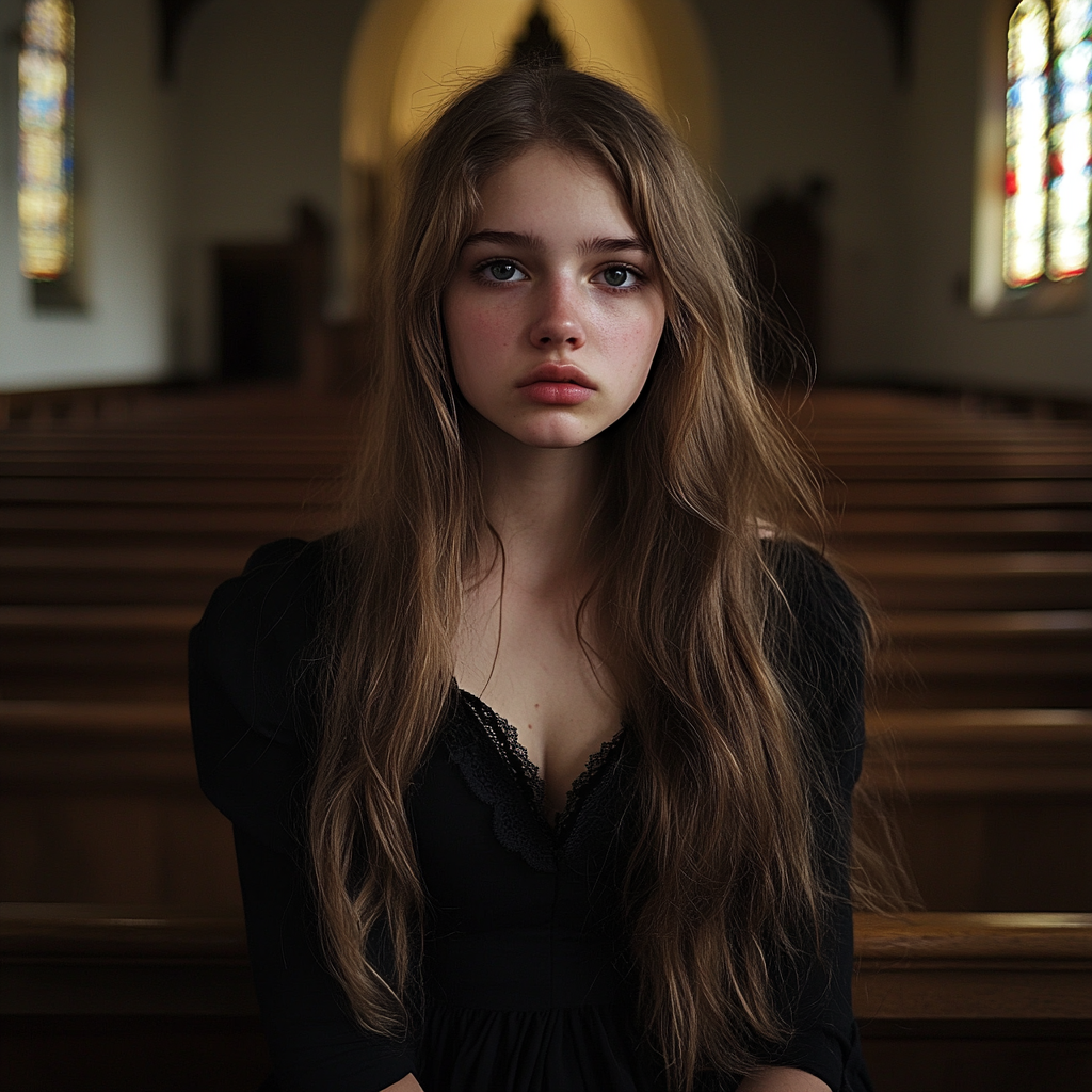 An upset teenage girl sitting in a church | Source: No source