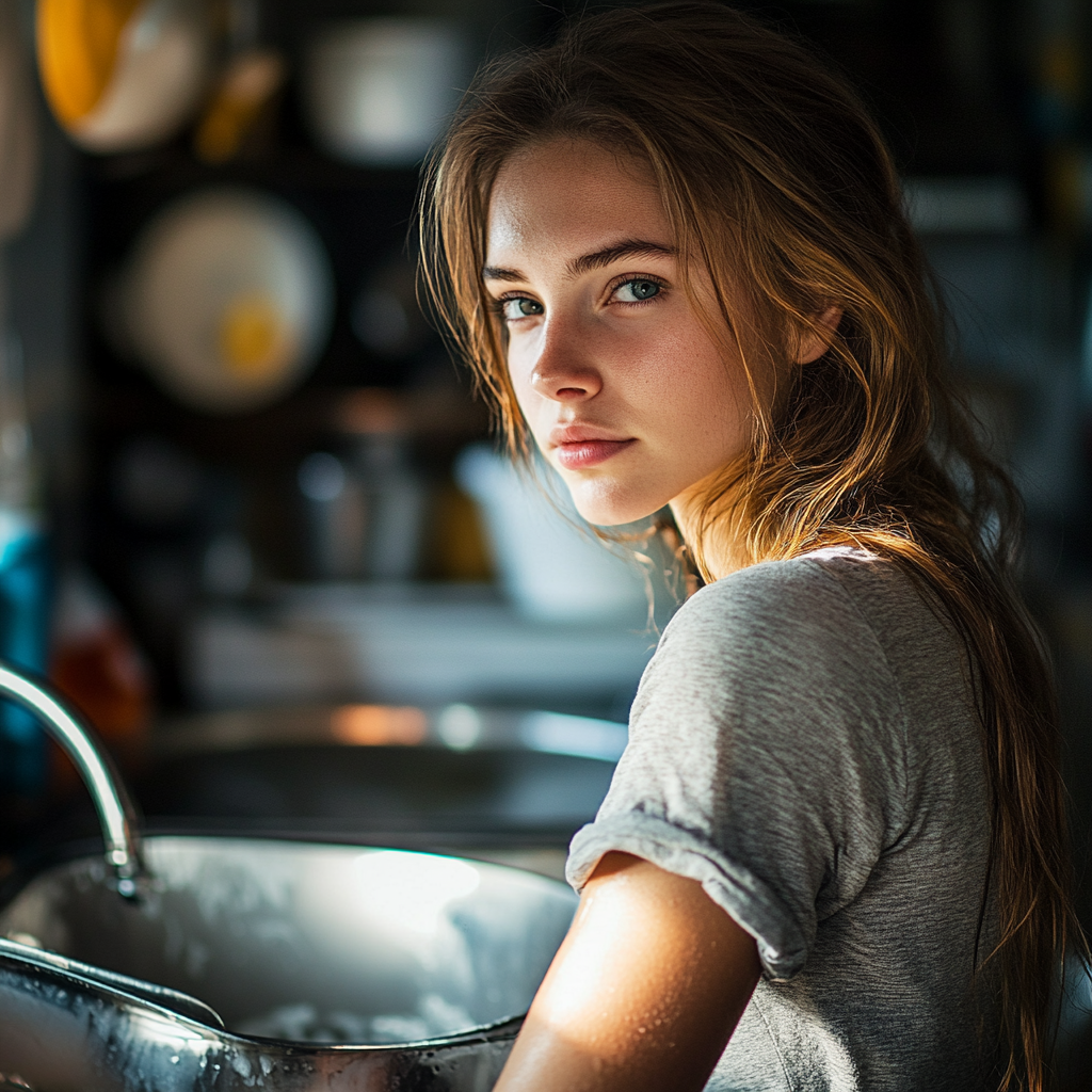 A woman washing the dishes | Source: No source