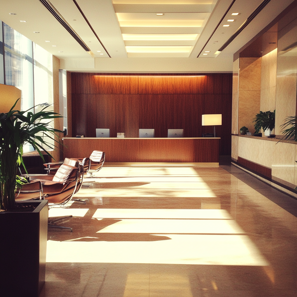 The interior of a bank reception | Source:  no source