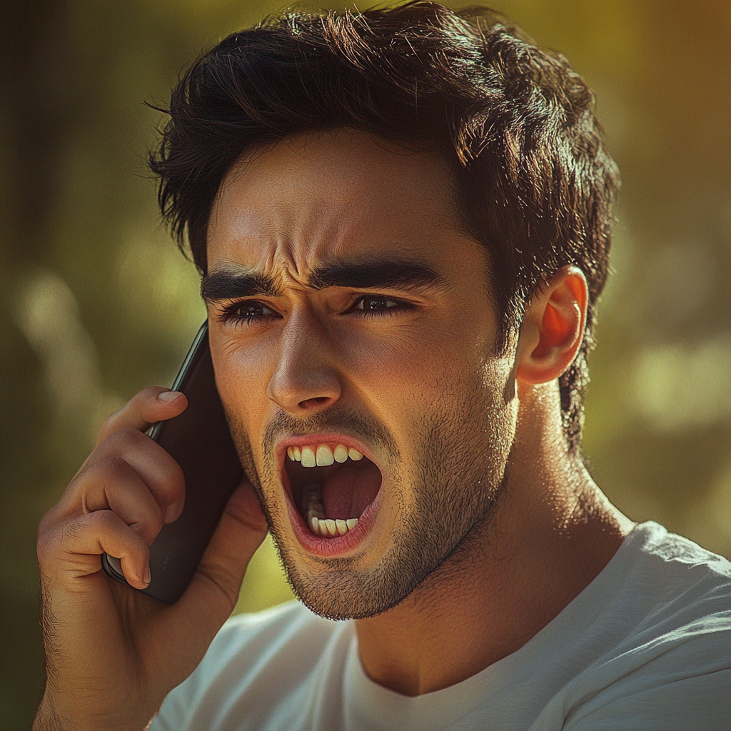 An angry man yelling on the phone | Source: No source