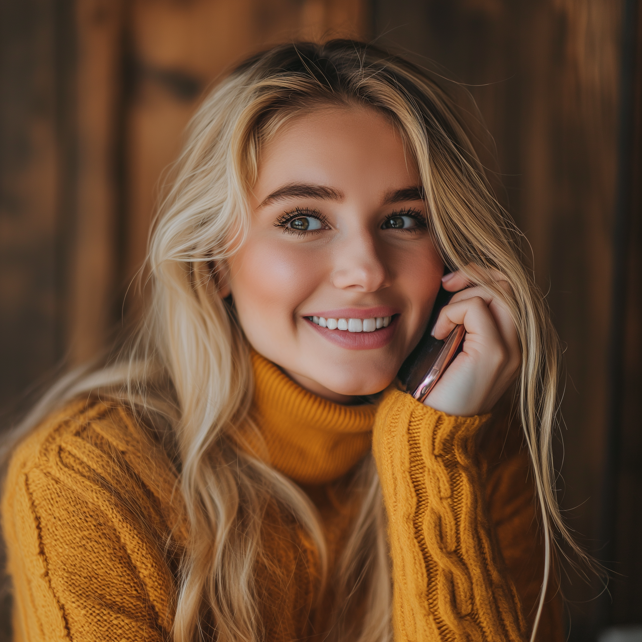 A smiling woman on the phone | Source: No source