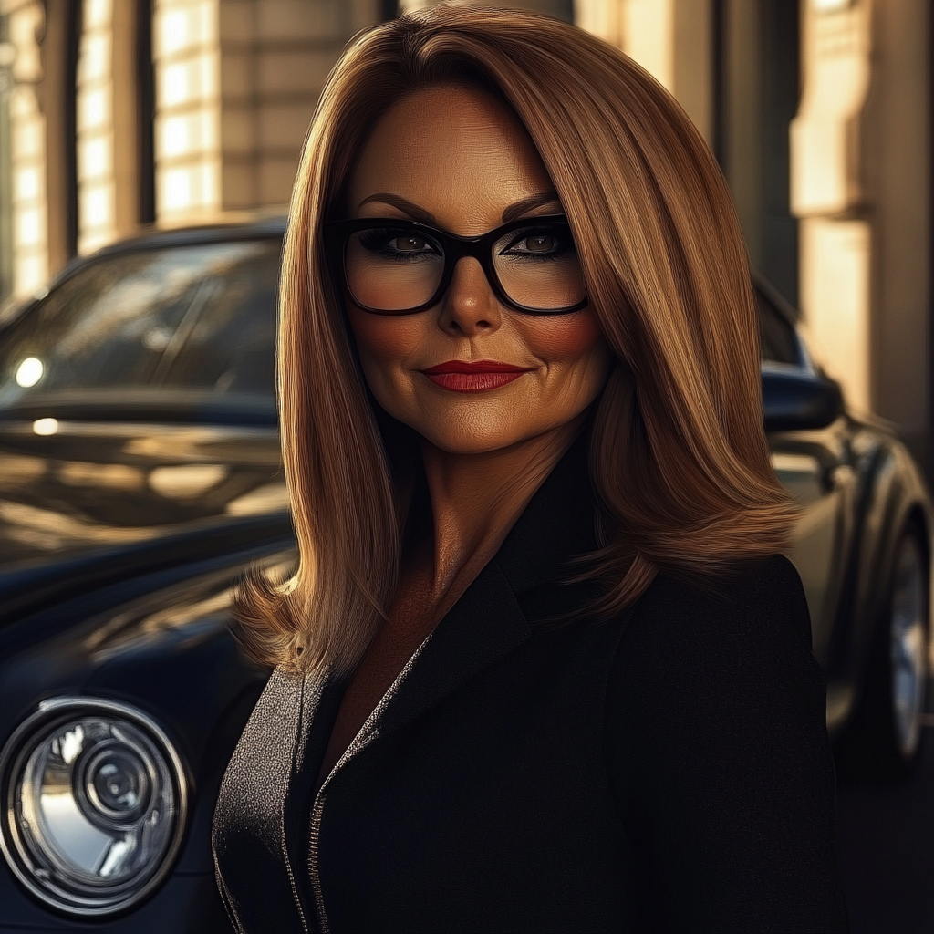 A wealthy-looking senior woman standing near a posh car | Source: No source