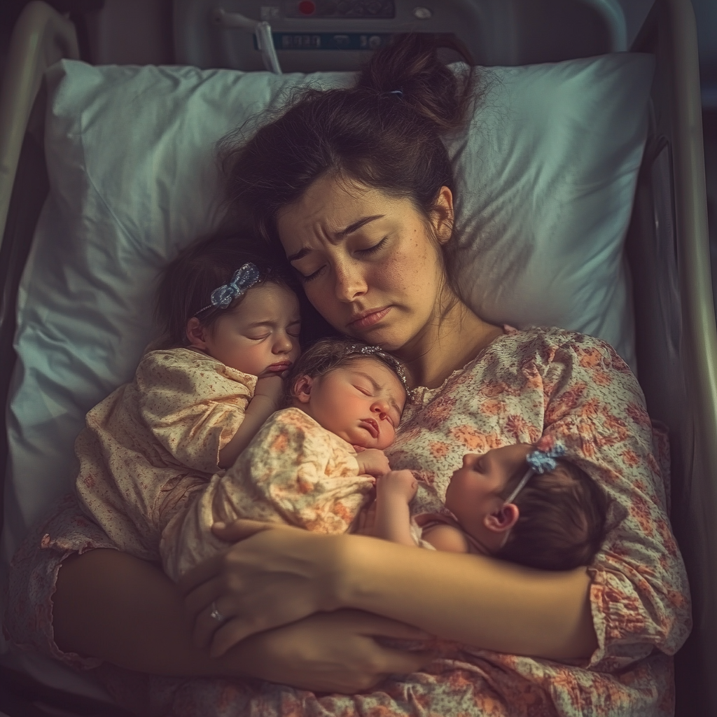 A woman cuddling her triplets | Source: No source