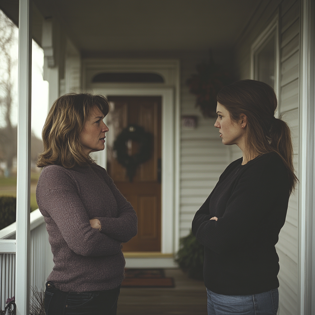 Two women arguing on a porch | Source: No source