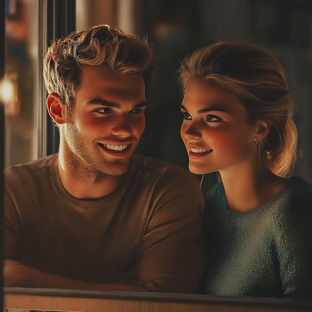 A delighted couple talking to each other | Source: no source