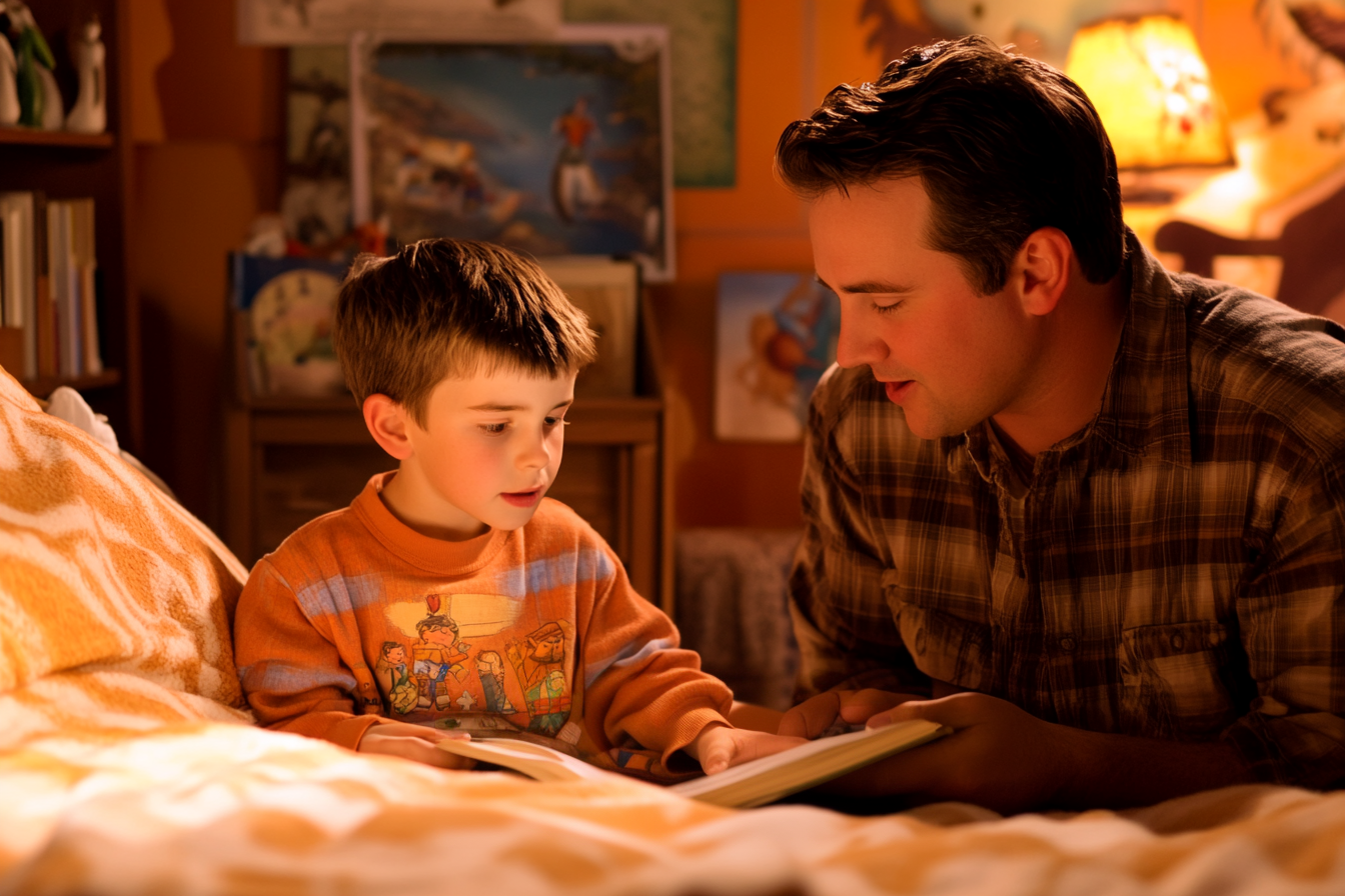 A man telling a boy a bedtime story | Source: no source