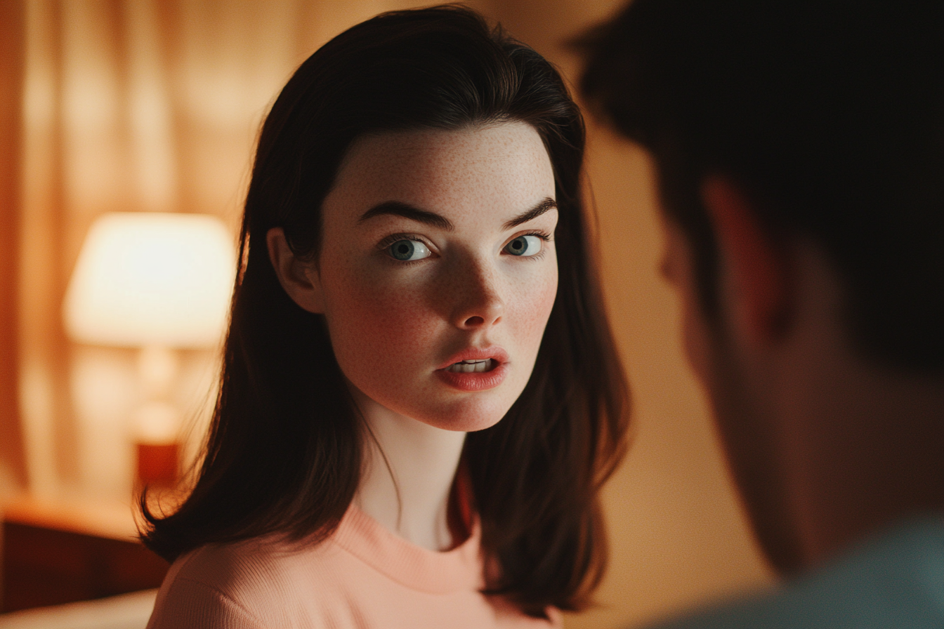 A woman looking away while talking to her fiancé | Source: No source