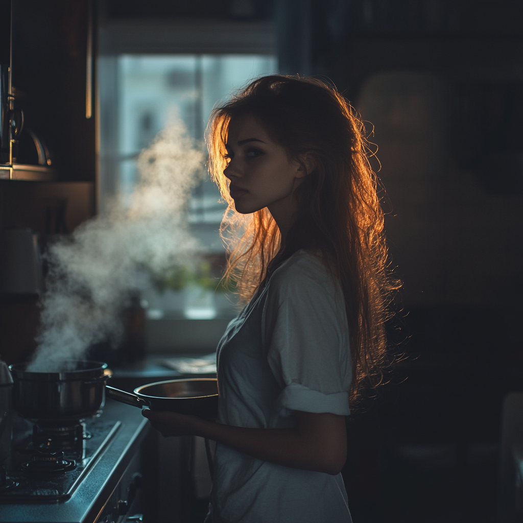 A concerned woman cooking | Source: No source