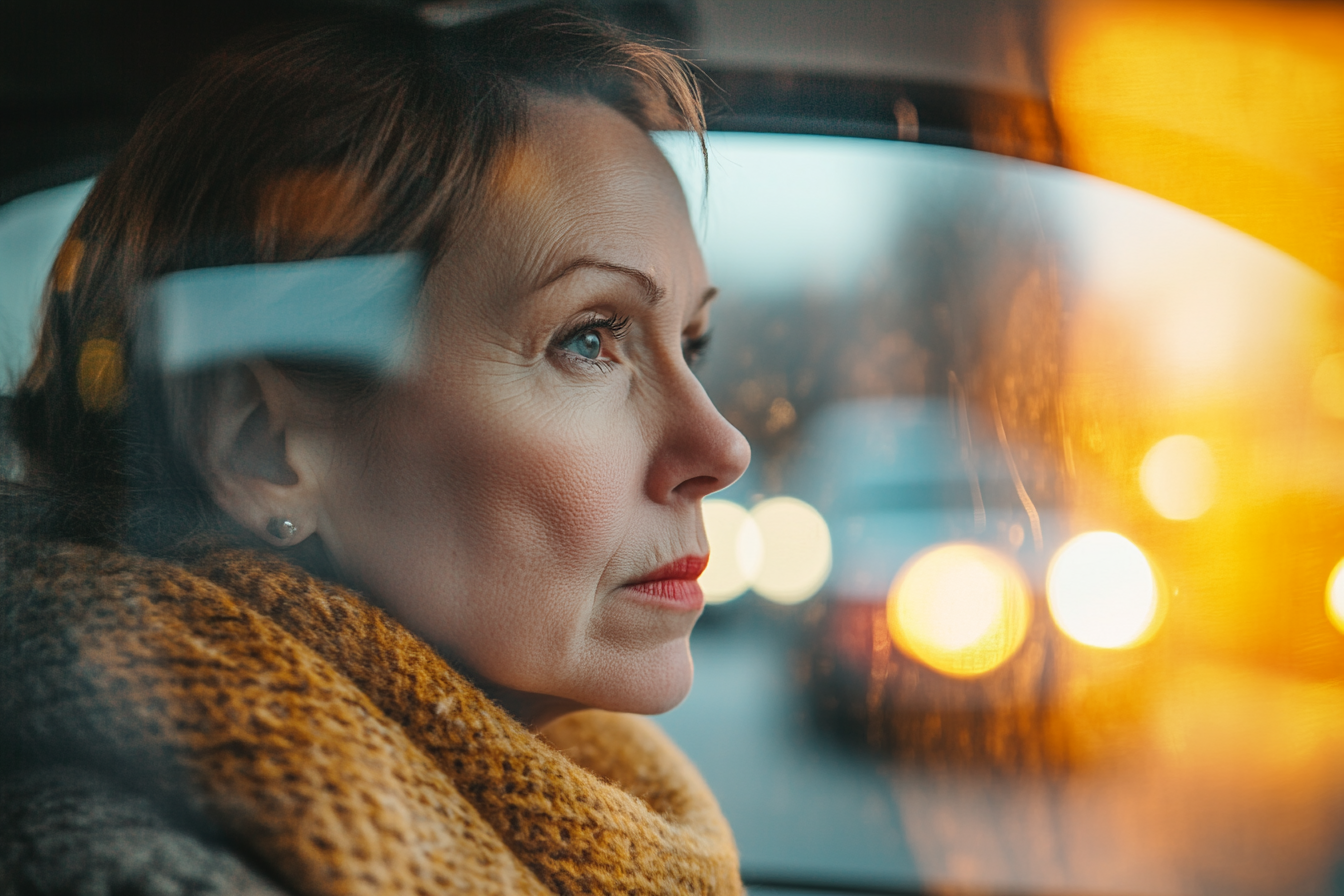 A thoughtful woman in an Uber | Source: no source