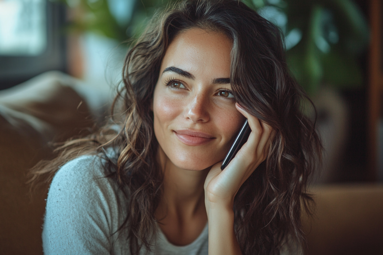 A smug woman on a phone call | Source: No source