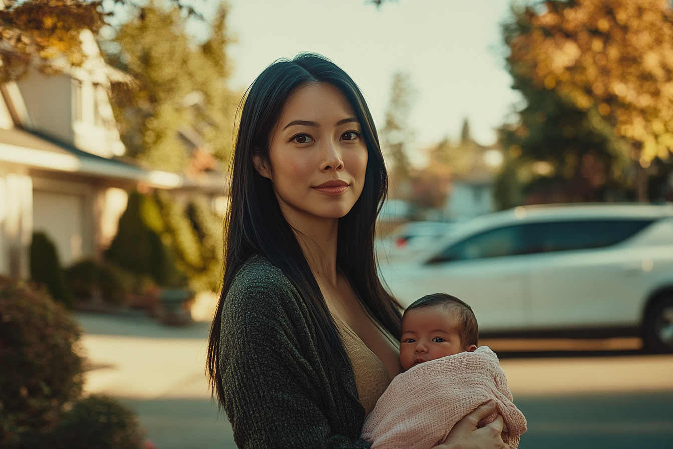 A woman holds a newborn baby in a pink blanket | Source: no source