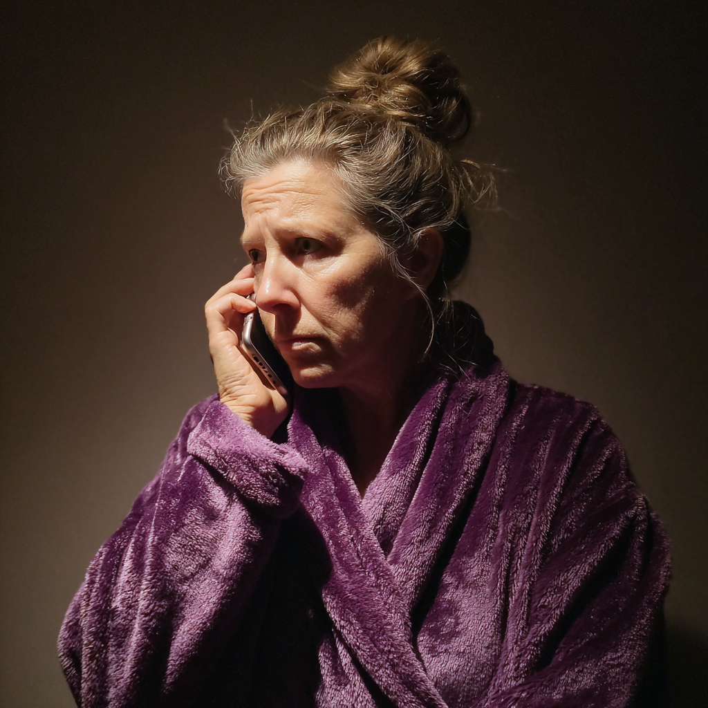 A pensive older woman wearing a purple robe | Source: No source